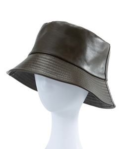Faux Leather Bucket Hat HA320039 OLIVE